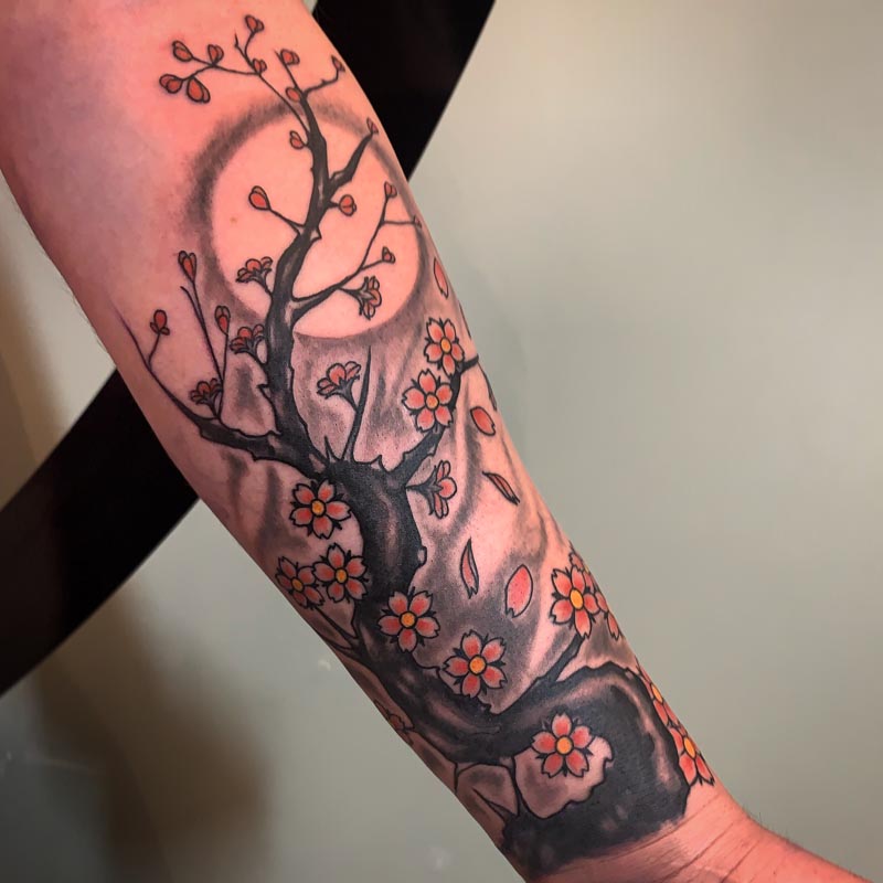 Japanese floral cherry blossom and irezumi back ground filler for  traditional Chinese dragon and great waves and rose and butterfly tattoo  tattoo idea | TattoosAI