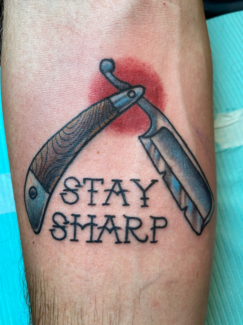 American Traditional, Color, Lettering and Script tattoo by