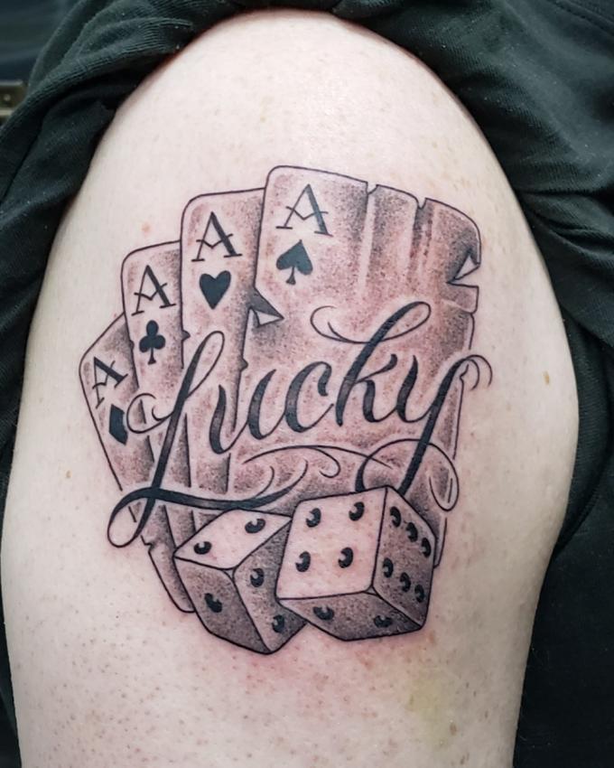 Lacey lucky playing card and dice Tattoo
