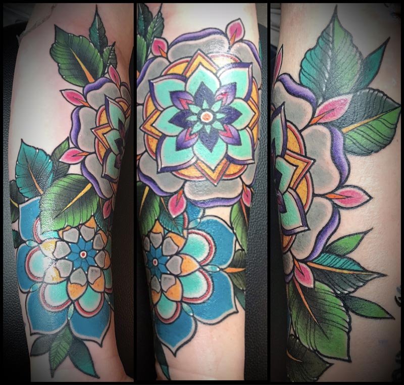 Geometric Colorful Sleeve Tattoo - Balinese Tattoo Miami