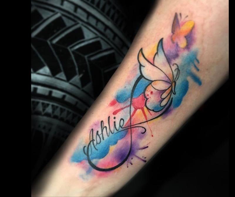 Heart, Watercolor, Lettering and Script tattoo by Charlie Fernandez