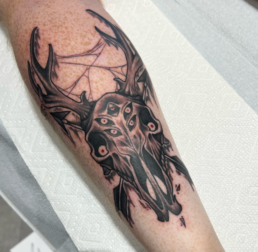 Tattoo uploaded by Gavin • Deer skull with moon and trees • Tattoodo